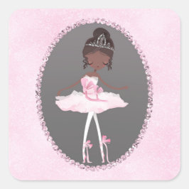 Pink Gray Couture Ethnic Ballerina Geburtstagspart Quadratischer Aufkleber