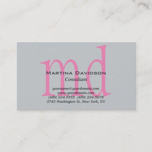 Pink Gray Creative Sophisticed Monogram Visitenkarte (Vorderseite)
