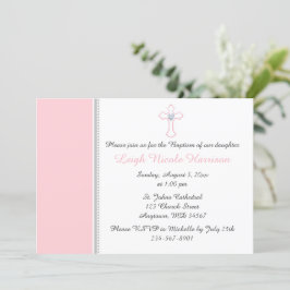 Pink & Gray Cross Baby Taufe Einladung