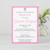 Pink & Gray Cross Watercolor Baptism Einladung (Stehend Vorderseite)