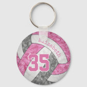Pink gray Custom Jersey Nummer Girly Volleyball Schlüsselanhänger (Rückseite)