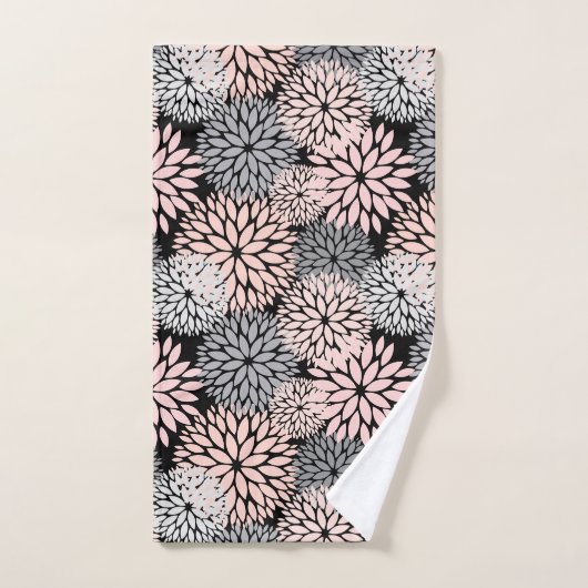 Pink Gray Dahlia Blumenmuster Badhandtuch Set (Handtuch)