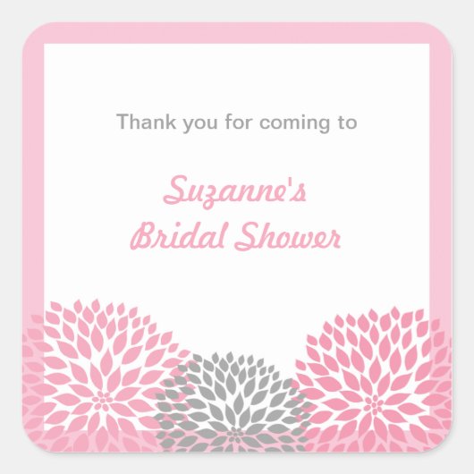 Pink Gray Dahlia Bridal oder Baby Showvorteil Quadratischer Aufkleber (Vorderseite)