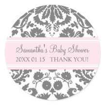 Pink Gray Damask Baby Dusche Pflegeaufkleber