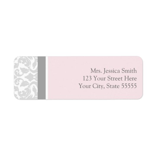 Pink Gray Damask Custom Rücksendeadressen-Aufklebe (Vorne)