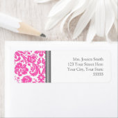 Pink Gray Damask Custom Rücksendeadressen-Aufklebe (Insitu)
