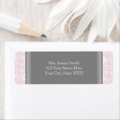 Pink Gray Damask Custom Rücksendeadressen-Aufklebe (Insitu)