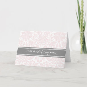 Pink Gray Damask Danke, Bridesmaid Schwester Dankeskarte