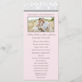 Pink Gray Damask Foto Hochzeitsprogramm Programm