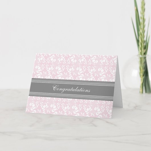 Pink Gray Damask Herzlichen Glückwunsch zur Erwart Karte (Vorderseite)