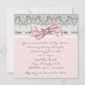 Pink Gray Damask Pink Gray Baby Girl Dusche Einladung (Rückseite)