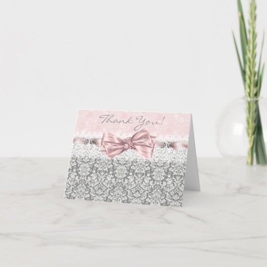 Pink Gray Damask Pink und Grau Danksagungen Karten (Vorderseite)