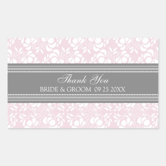 Pink Gray Damask Vielen Dank Gastgeschenk Hochzeit Rechteckiger Aufkleber (Vorderseite)