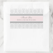 Pink Gray Damask Vielen Dank Gastgeschenk Hochzeit Rechteckiger Aufkleber (Tasche)