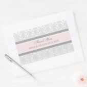 Pink Gray Damask Vielen Dank Gastgeschenk Hochzeit Rechteckiger Aufkleber (Umschlag)