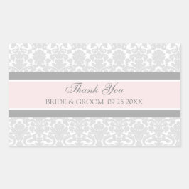 Pink Gray Damask Vielen Dank Gastgeschenk Hochzeit Rechteckiger Aufkleber