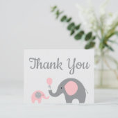 Pink Gray Elephant Baby Dusche Danke Postcard Postkarte (Stehend Vorderseite)