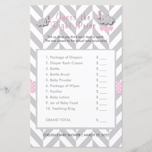 Pink & Gray Elephant Baby Dusche - raten Sie mal, (Vorderseite)