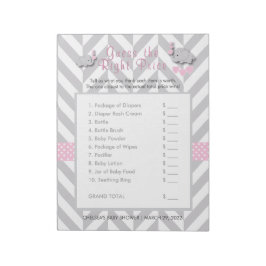 Pink & Gray Elephant Baby Dusche - raten Sie mal,  Notizblock