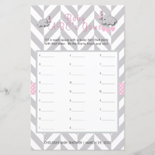 Pink & Gray Elephant Baby Shower - ABCs Spiel