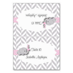 Pink & Gray Elephant Babydusche   PLATZKARTEN Tischnummer