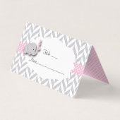 Pink & Gray Elephant Babydusche | PLATZKARTEN Visitenkarten (Rückseite)