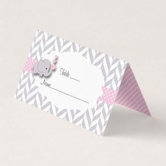 Pink & Gray Elephant Babydusche | PLATZKARTEN Visitenkarten (Rückseite)