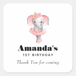 Pink & Gray Elephant Ballerina Geburtstag Vielen D Quadratischer Aufkleber