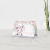 Pink Gray Elephant Diamond Floral Baby Dusche Dankeskarte (Vorderseite)