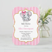 Pink Gray Elephant Girl Baby Dusche Einladung (Stehend Vorderseite)