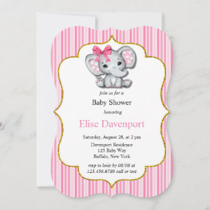 Pink Gray Elephant Girl Baby Dusche Einladung