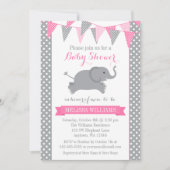 Pink Gray Elephant Polka Dot Bunting Baby Showroom Einladung (Vorderseite)