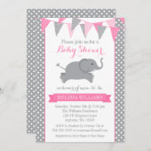 Pink Gray Elephant Polka Dot Bunting Baby Showroom Einladung (Vorne/Hinten)
