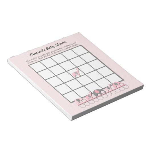 Pink Gray Elephants Baby Dusche Bingo Game Pad Notizblock (angewinkelt)