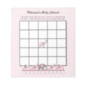 Pink Gray Elephants Baby Dusche Bingo Game Pad Notizblock (Vorderseite)