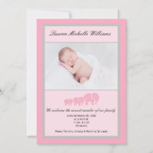 Pink Gray Elephants Baby Girl Foto Birth