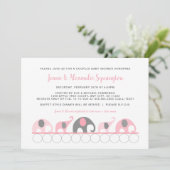 Pink Gray Elephants Paare Girl Dusche Einladung (Stehend Vorderseite)