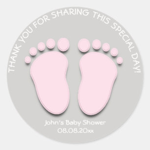 Pink Gray Feet Baby Dusche Gefallen Geschenk Danke Runder Aufkleber