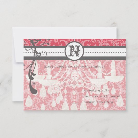 Pink & Gray Funky Wirbel Wedding RSVP (Rückseite)