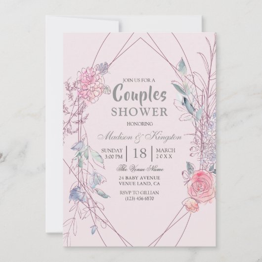 Pink & Gray Geometric Blumenkleider Dusche Einladung (Vorderseite)