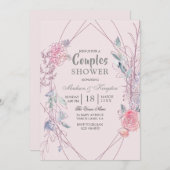 Pink & Gray Geometric Blumenkleider Dusche Einladung (Vorne/Hinten)