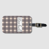 Pink Gray Gingham Personalisiert Gepäckanhänger (Vorderseite (Horizontal))