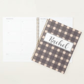 Pink Gray Gingham Personalisiert Planer (Anzeige)