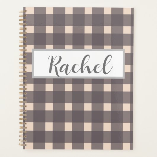 Pink Gray Gingham Personalisiert Planer (Vorderseite)