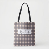 Pink Gray Gingham Personalisiert Tote Bag Tasche (Vorderseite)
