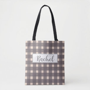 Pink Gray Gingham Personalisiert Tote Bag Tasche