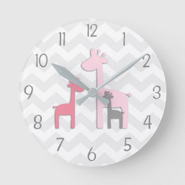Pink Gray Giraffe Wall Clock Runde Wanduhr