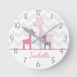 Pink Gray Giraffe Wall Clock Runde Wanduhr