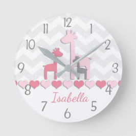 Pink Gray Giraffe Wall Clock Runde Wanduhr