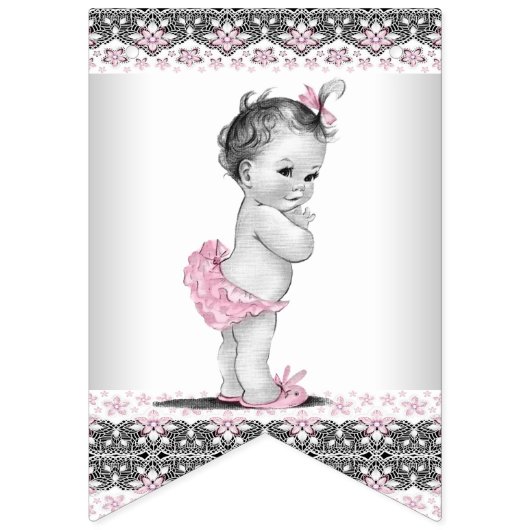 Pink Gray Girl Babydusche Wimpelkette (Erste Fahne)